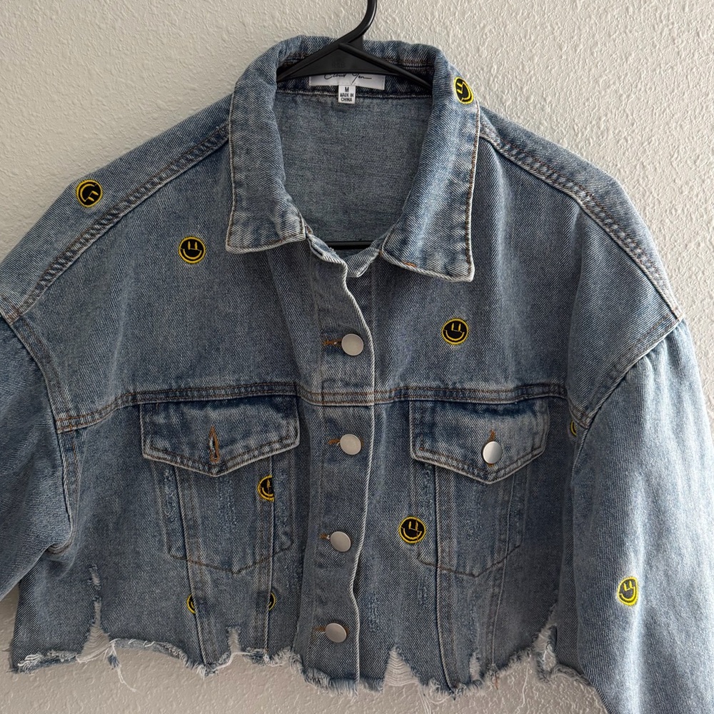 Denim Jacket with Smiley Patches - Picture 5 of 13